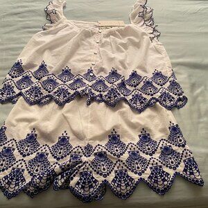 CALYPSO St. Barth Women Pajamas Set. Babydoll Button & Shorts Large. Cotton NWT